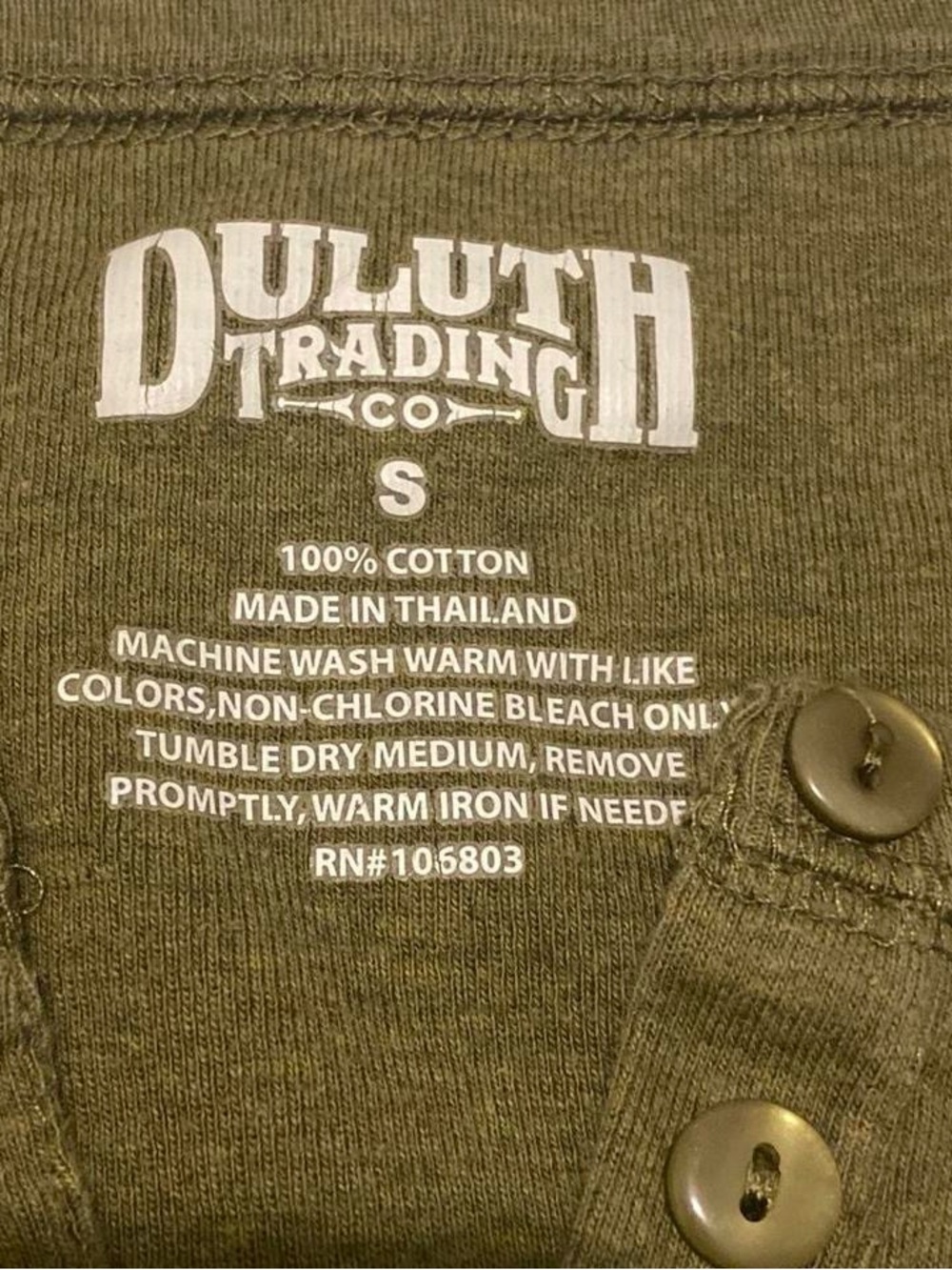 Duluth Trading Woman’s Long Sleeve Henley Shirt - Olive Green - Picture 2 of 2